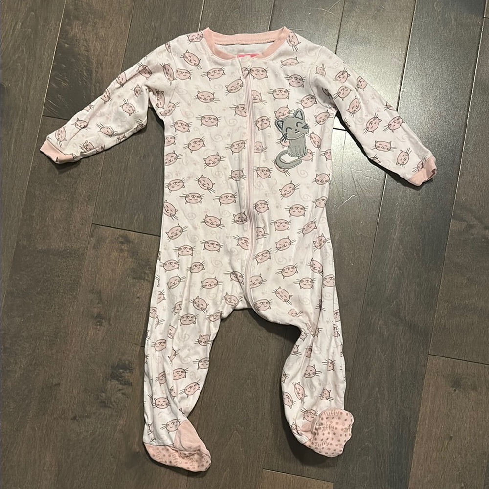 Adorable Pink Cat Print Kids One Piece
